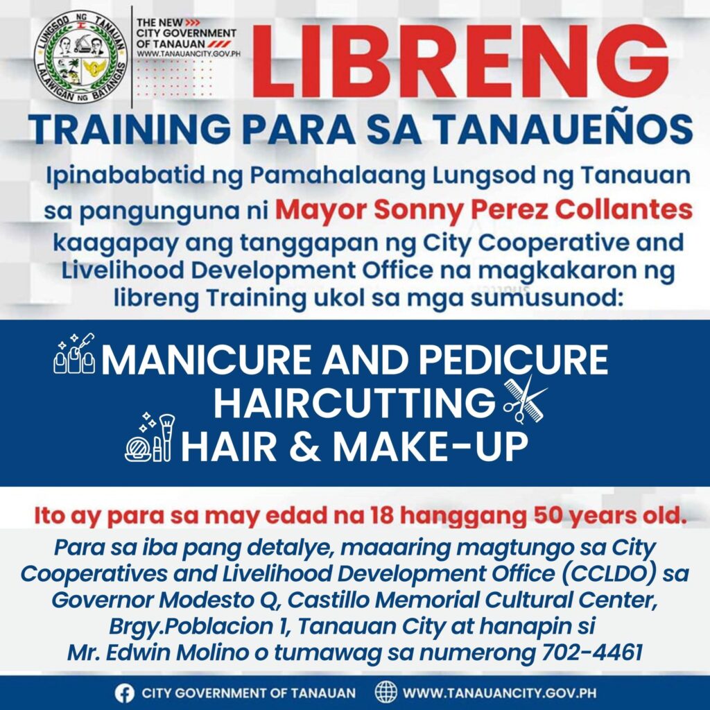 Libreng Skills Training Para Sa Mga TanaueÑo Tanauan City Goverment